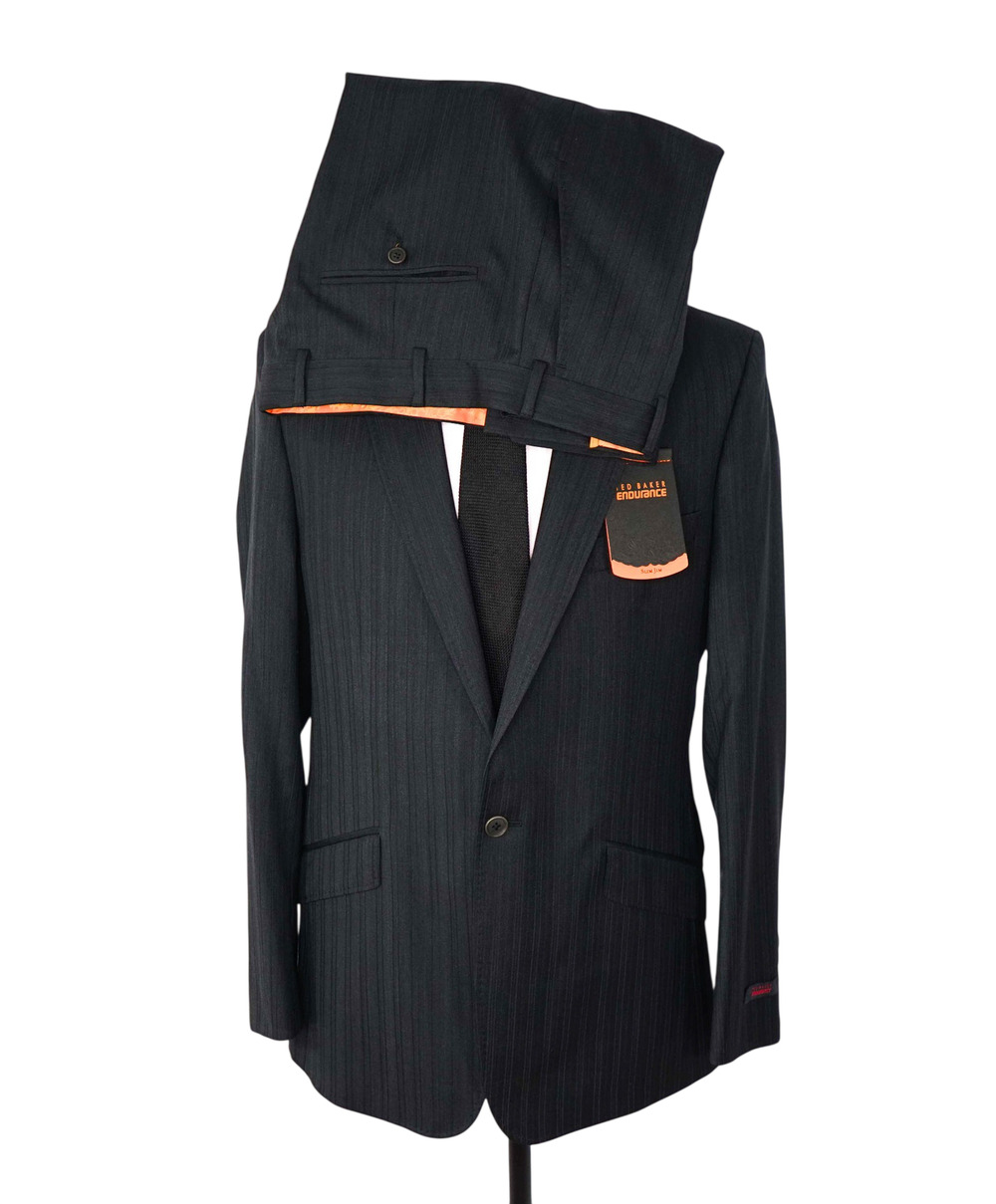 $850 TED BAKER - 1-Button Gray Blue/Purple Stripe Wool Suit - 42R